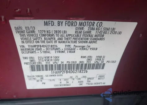 2013 Ford Taurus Limited из США, поврежденный, VIN 1FAHP2F84DG218226